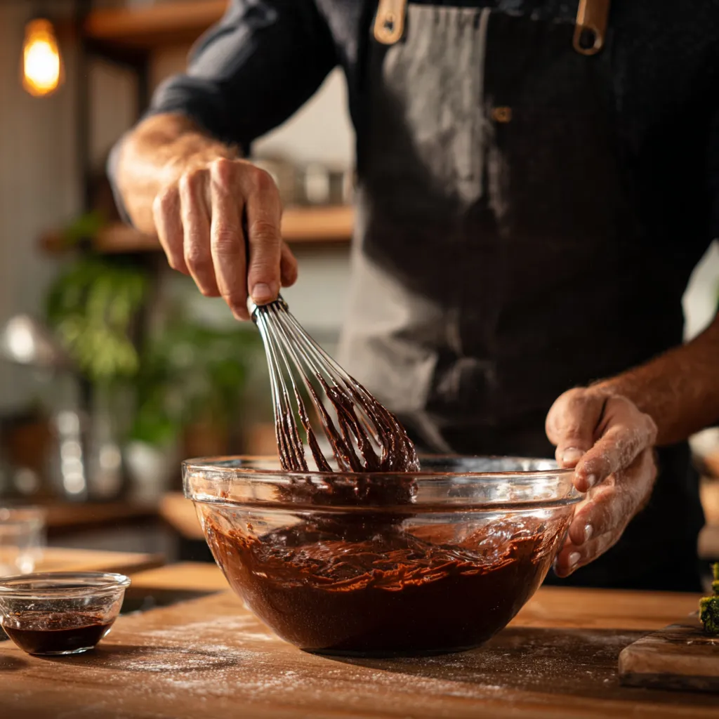 Mixing chocolate zucchini brownie batter.