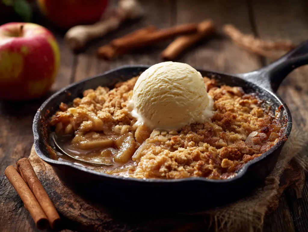 Flat lay of ingredients for making a classic apple dessert.