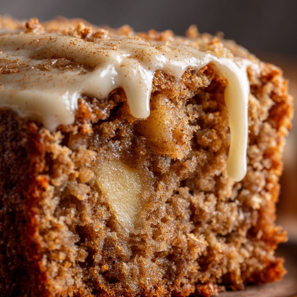 Apple Spice Sheet Cake with Brown Sugar Frosting – Moist Fall Dessert 10 Close-up of apple spice sheet cake texture.