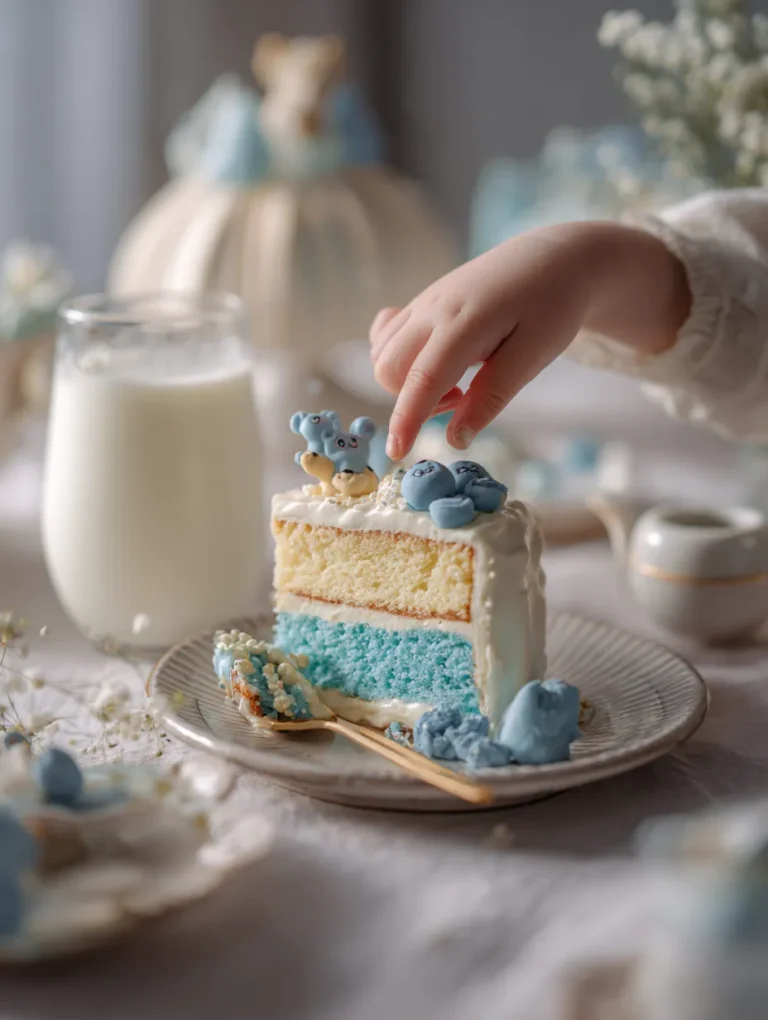 bluey cake slice served with milk