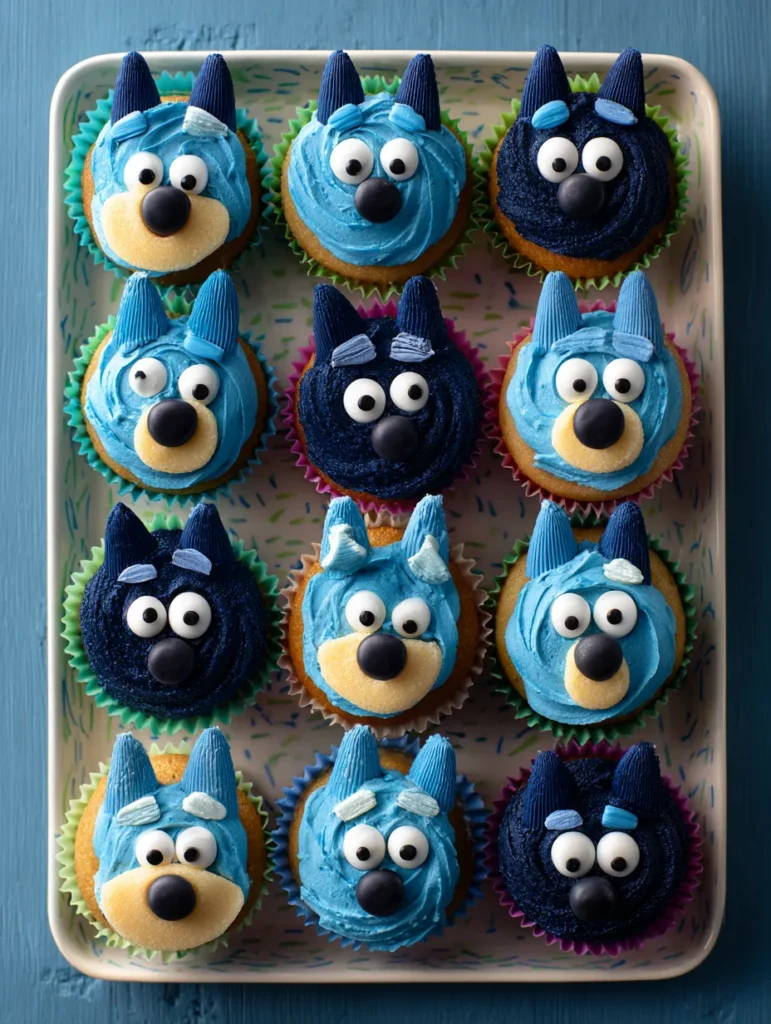 bluey cupcake cake arrangement