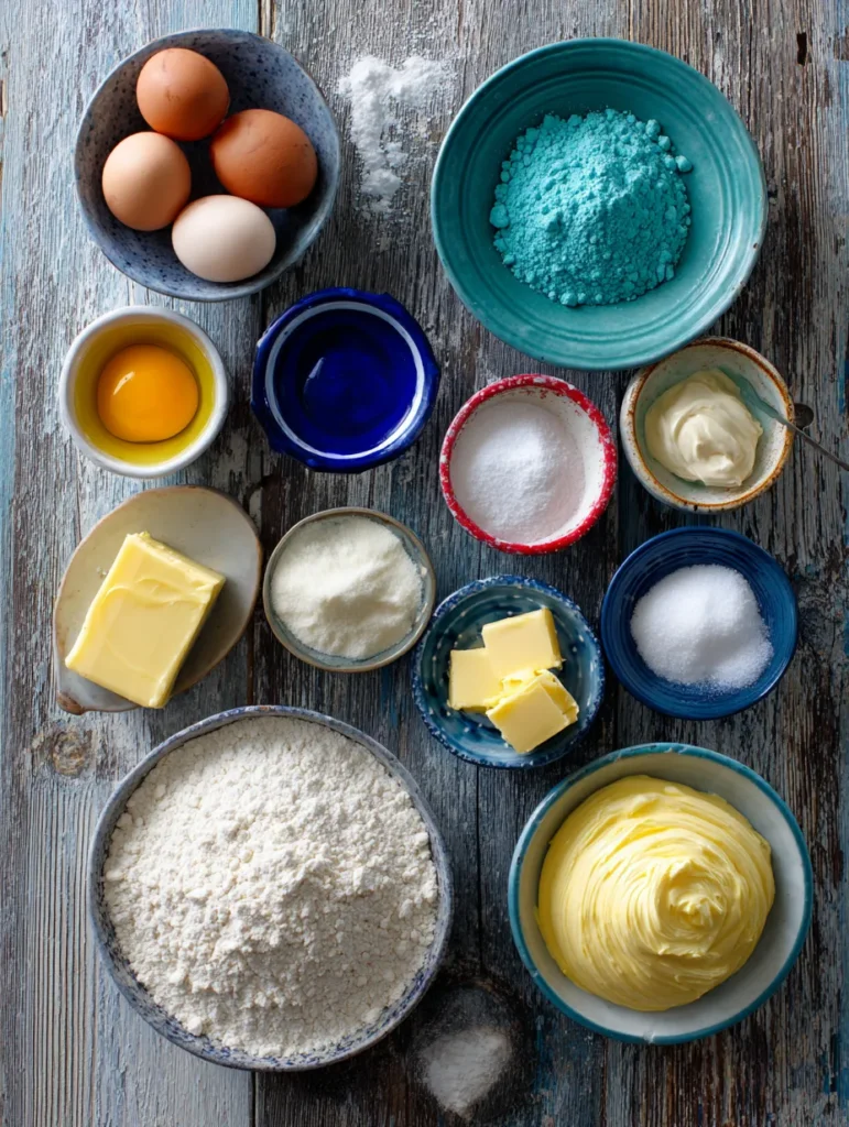 bluey duck cake ingredients on table