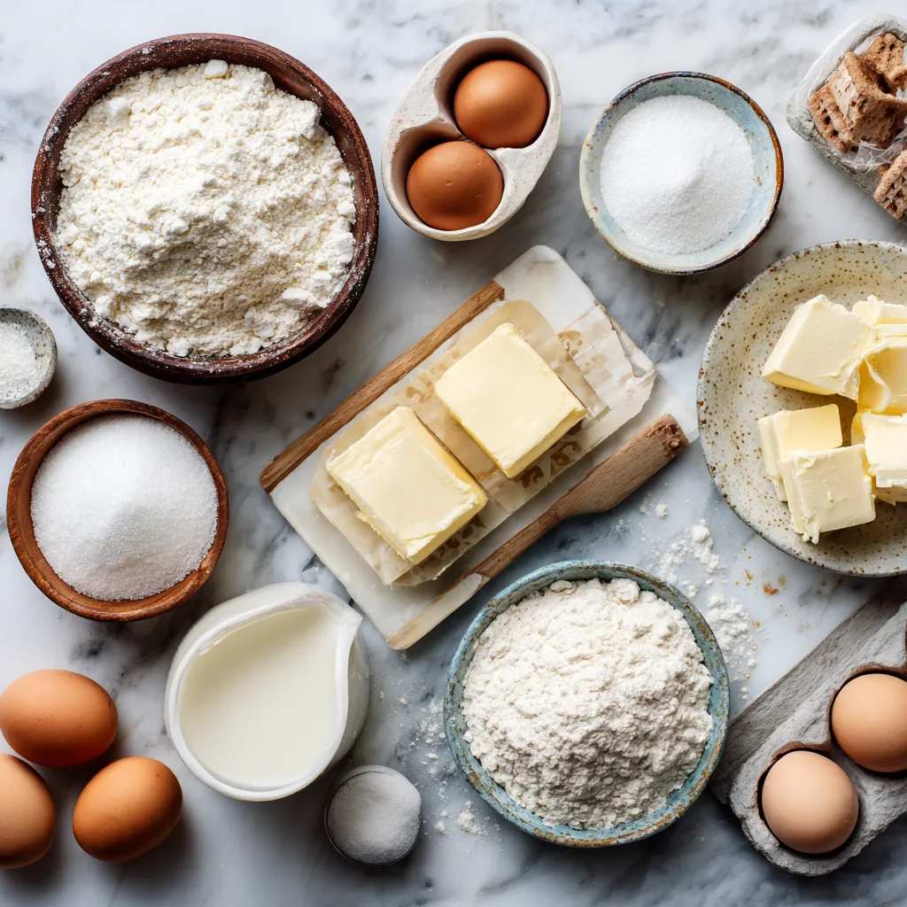 Gluten Free Sheet Cake (Moist, Easy & Perfect for Every Occasion) 7 Flatlay of ingredients for gluten free sheet cake.