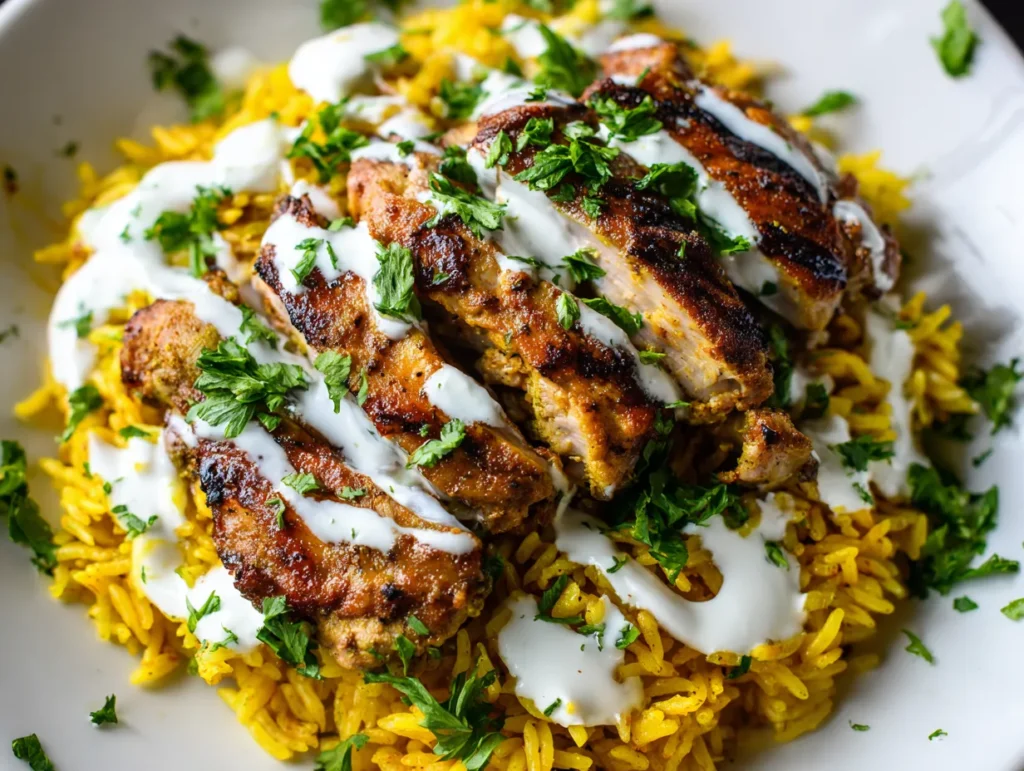 Halal chicken and rice recipe with white sauce
