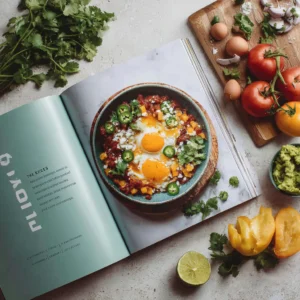 Mexican breakfast spread with eggs, salsa, and beans
