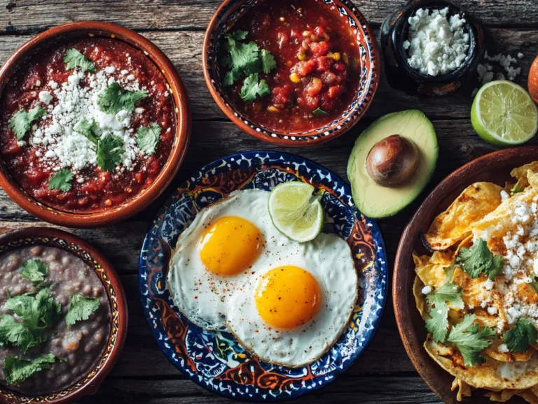 Mexican breakfast recipe card with dish and ingredients