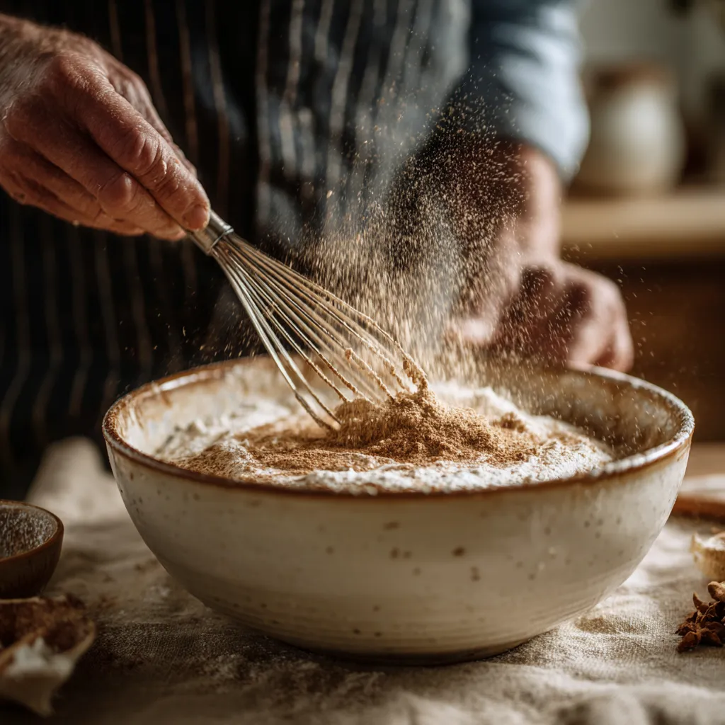 Apple Spice Sheet Cake with Brown Sugar Frosting – Moist Fall Dessert 9 Mixing apple spice cake batter with whisk.