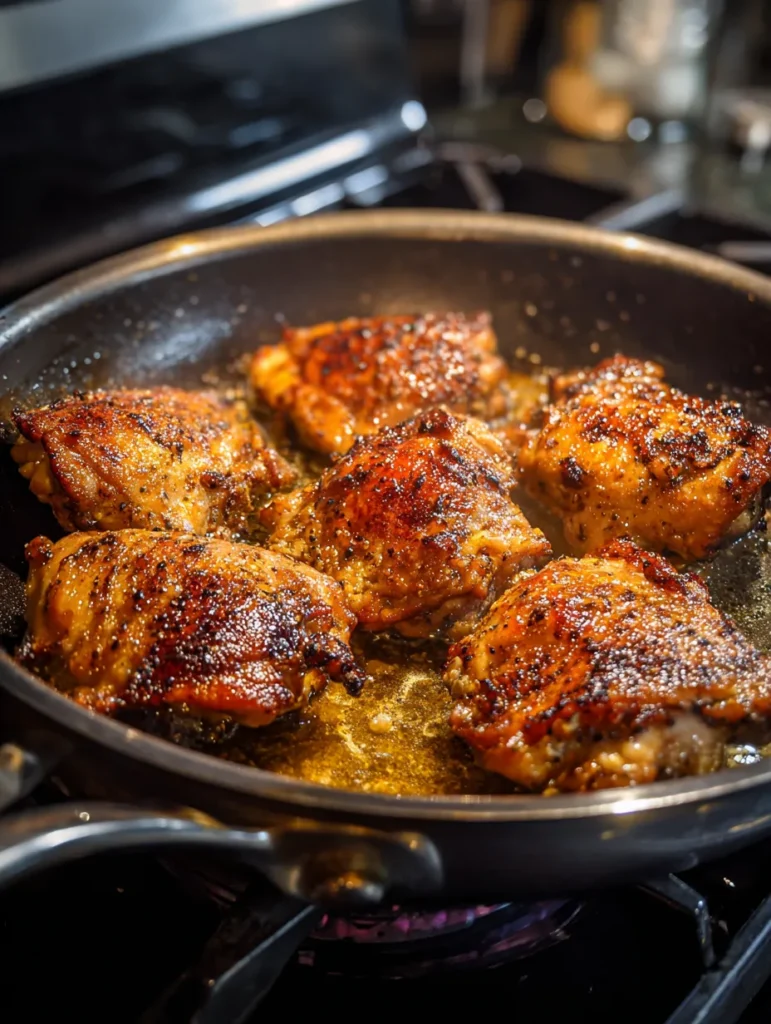 Searing halal chicken thighs