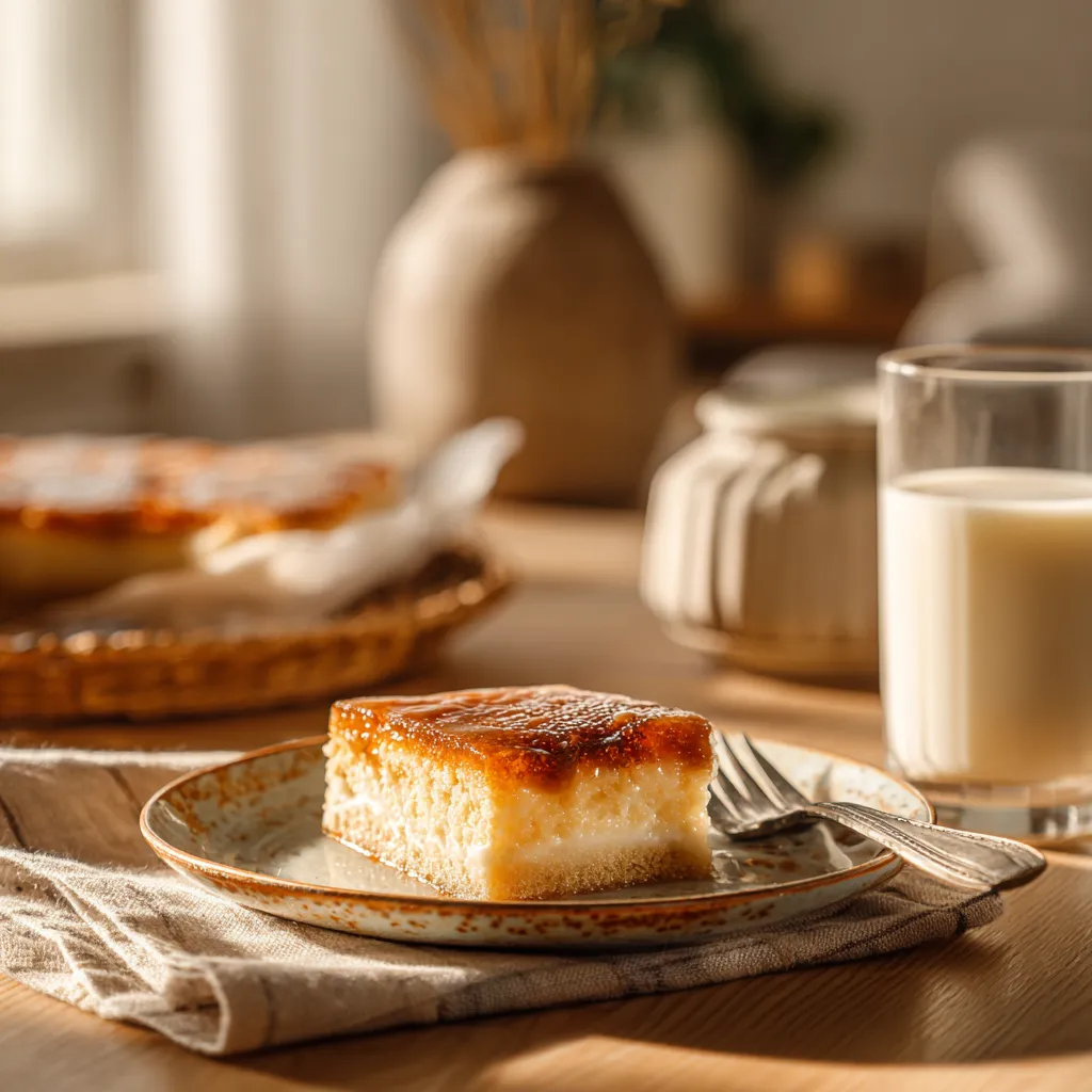 Close-up of moist condensed milk sheet cake slice showing soft texture.