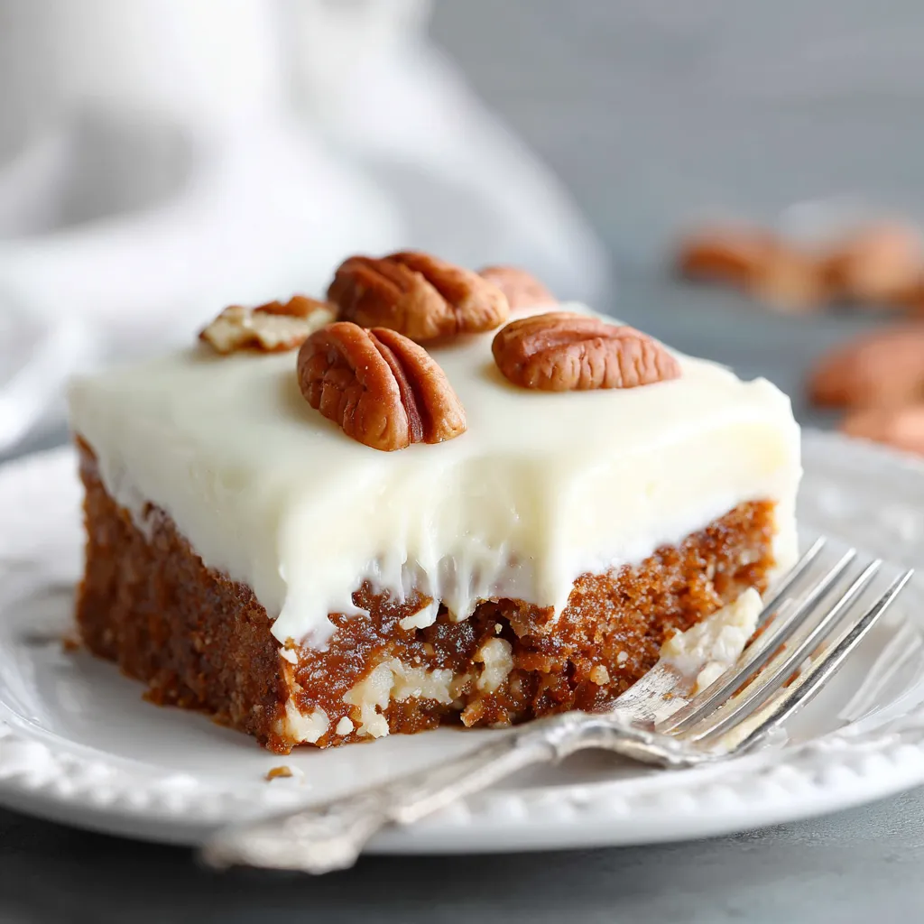 slice of texas sheet cake on plate with bite taken