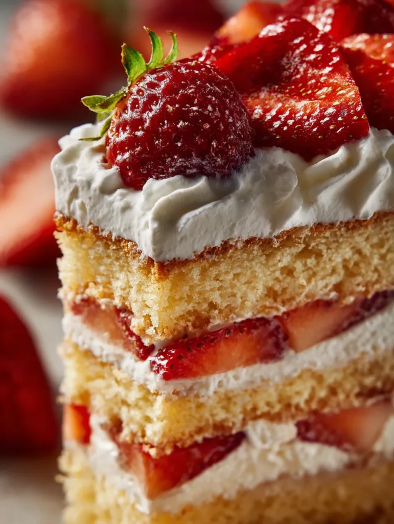 Close-up of strawberry cream layers