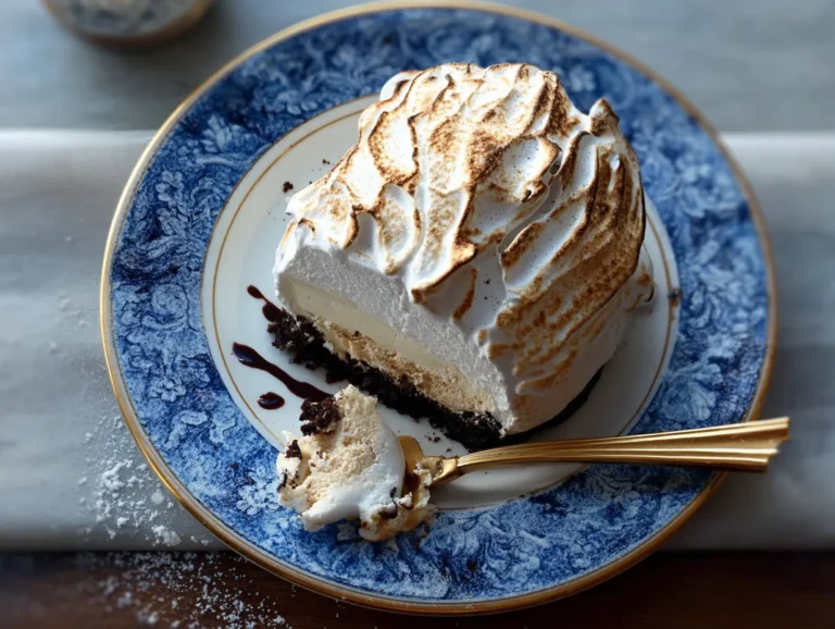 tiramisu baked alaska with torched meringue and layers