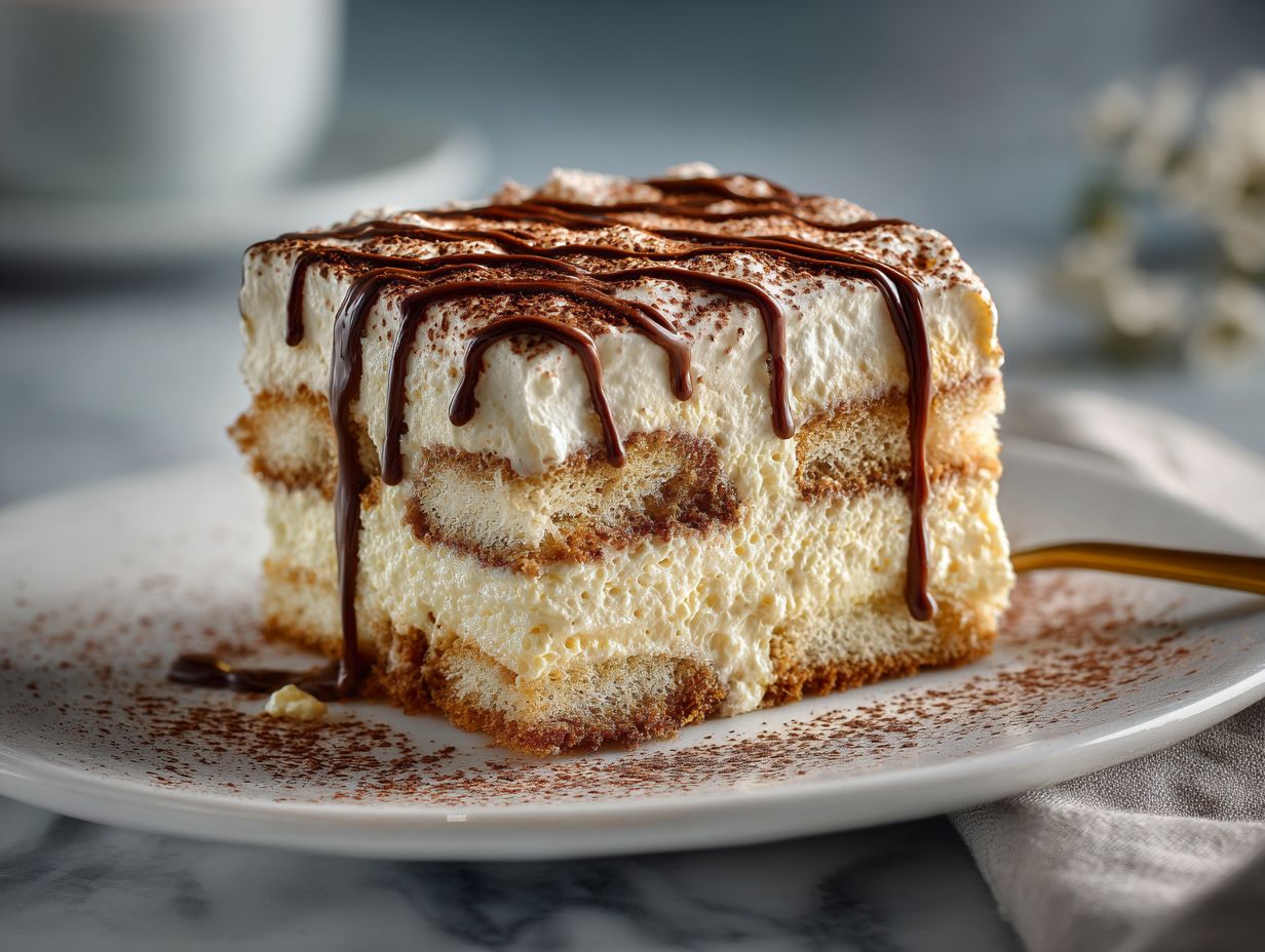 Creamy tiramisu with vanilla wafers layered in glass cups with cocoa dusting.