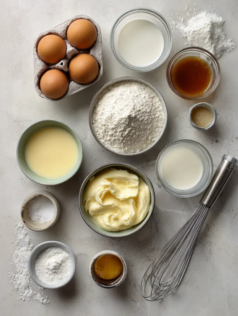 triple leches cake ingredients on marble