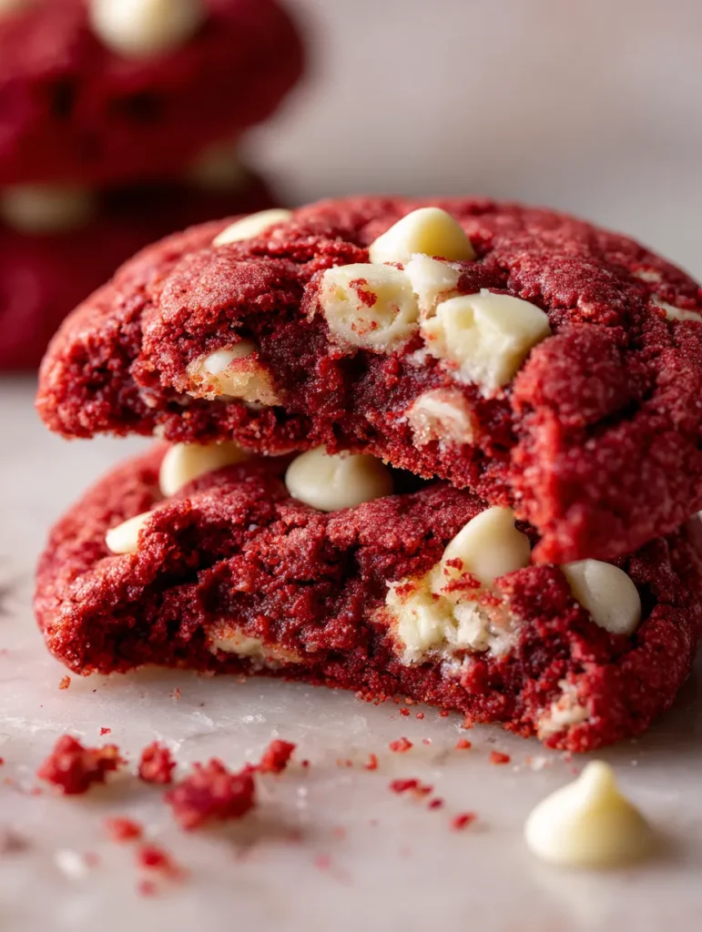 Red Velvet Cake Mix Cookies (Soft, Chewy & Foolproof) 4 brahim a Close up of a red velvet cake mix cookie broken in h e46ec5ec a3d0 489c b5ab c065dd312698 2