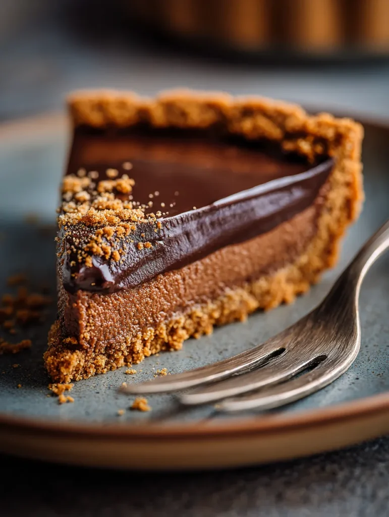 Chocolate Biscoff Tart with a Rich Chocolate Filling 4 brahim a Close up of a slice of chocolate Biscoff tart showin eb9daf84 3919 4892 877b f5eb8ce74688 1