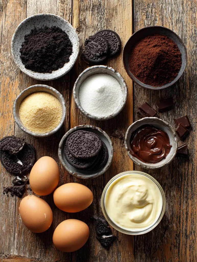 Chocolate Cheesecake Bars (Creamy, Decadent & Easy Dessert Squares) 7 Chocolate cheesecake bars with Oreo crust and ganache on parchment.