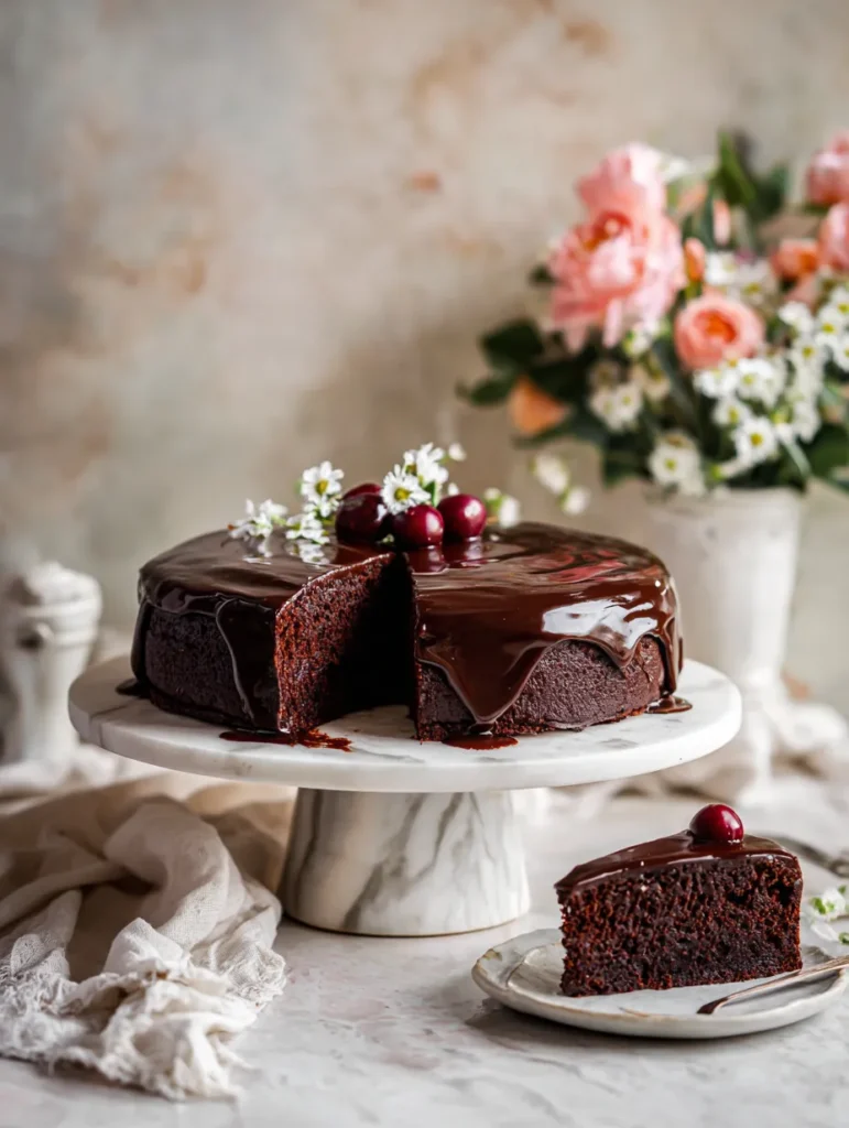 Chocolate Ganache Cake That Melts in Your Mouth 10 decadent slice of chocolate ganache cake ready to serve