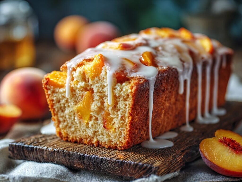 Irresistible Summer Peach Cake topped with fresh peaches