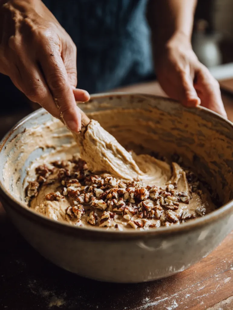 Sweet Alabama Pecan Bread – A 5-Star Moist, Buttery & Pecan-Loaded Loaf 8 Mixing pecans into Sweet Alabama Pecan Bread batter
