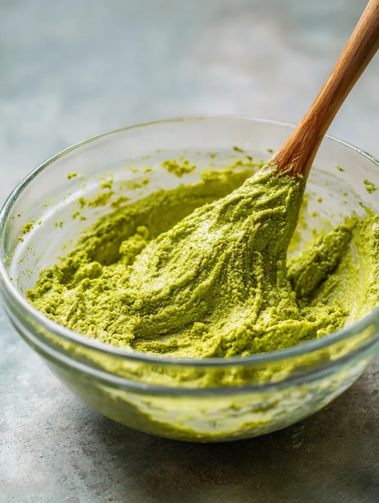 Raspberry Pistachio Cake Soft Pistachio Layers & Fresh Raspberry Filling 8 Mixing pistachio batter for cake