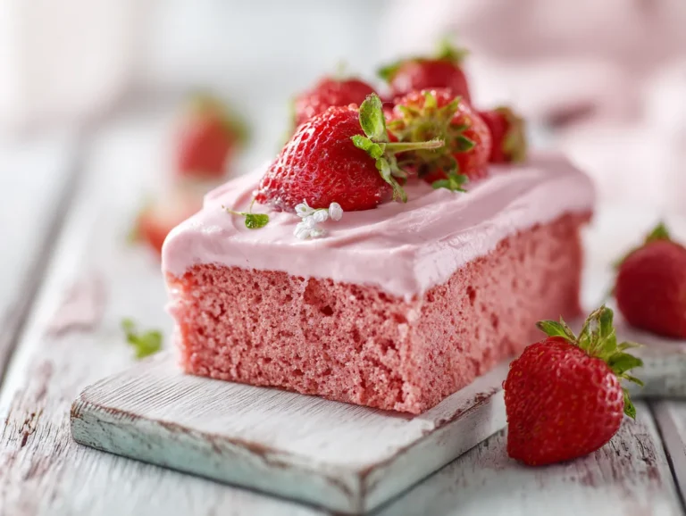 Strawberry cake sheet with pink frosting