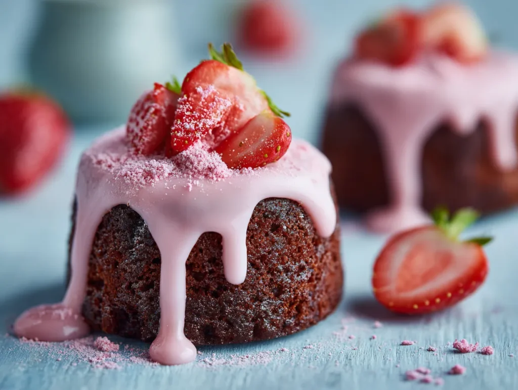 Chocolate cake with strawberry icing