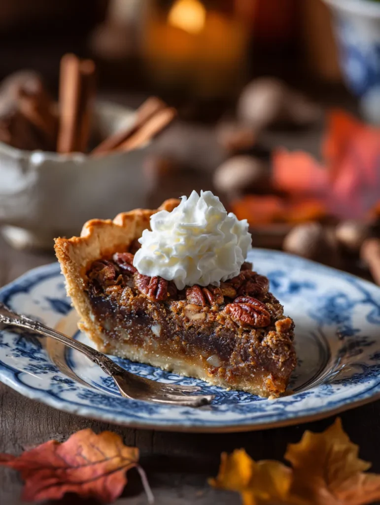 Toffee Chocolate Pecan Pie: Gooey, Rich & The Ultimate Holiday Dessert 12 Slice of toffee chocolate pecan pie with whipped cream
