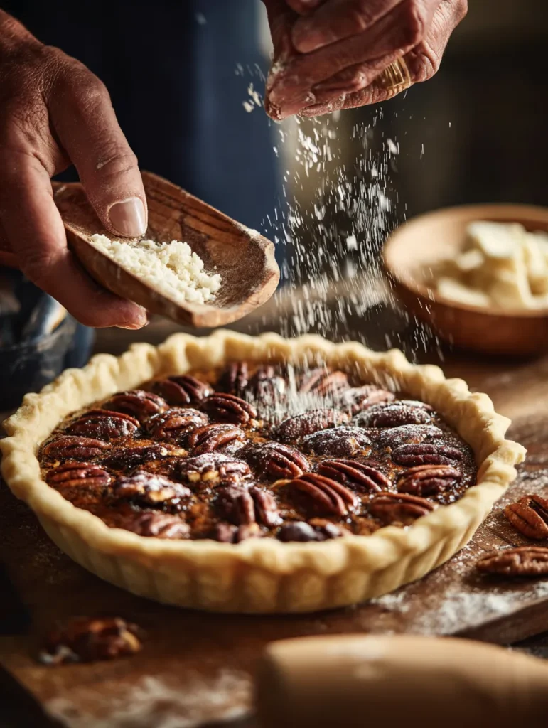 Toffee Chocolate Pecan Pie: Gooey, Rich & The Ultimate Holiday Dessert 10 Close-up of toffee chocolate pecan pie slice with gooey layers