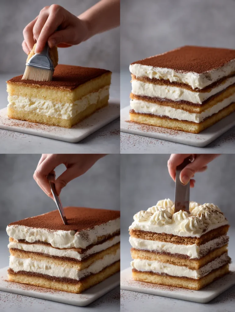 brahim a A 4 frame collage showing tiramisu cake preparation f818d84a 259e 4968 a76b bf0a6b6bc475 0