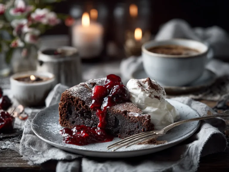 brahim a A cozy dessert scene with a slice of warm flourless 813d31d9 ac2d 415b ac46 a1036872c498 0