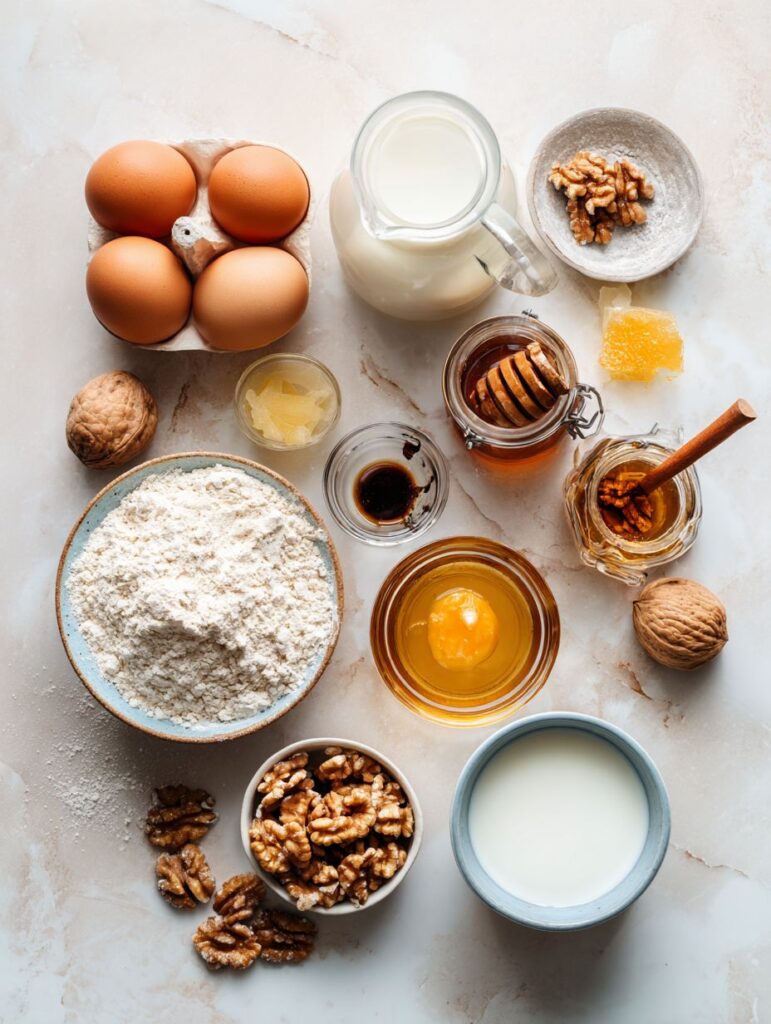 brahim a Flat lay of Greek honey pie ingredients on a light m 13921983 4b6c 45bf 88f0 827aa054e0b2 2