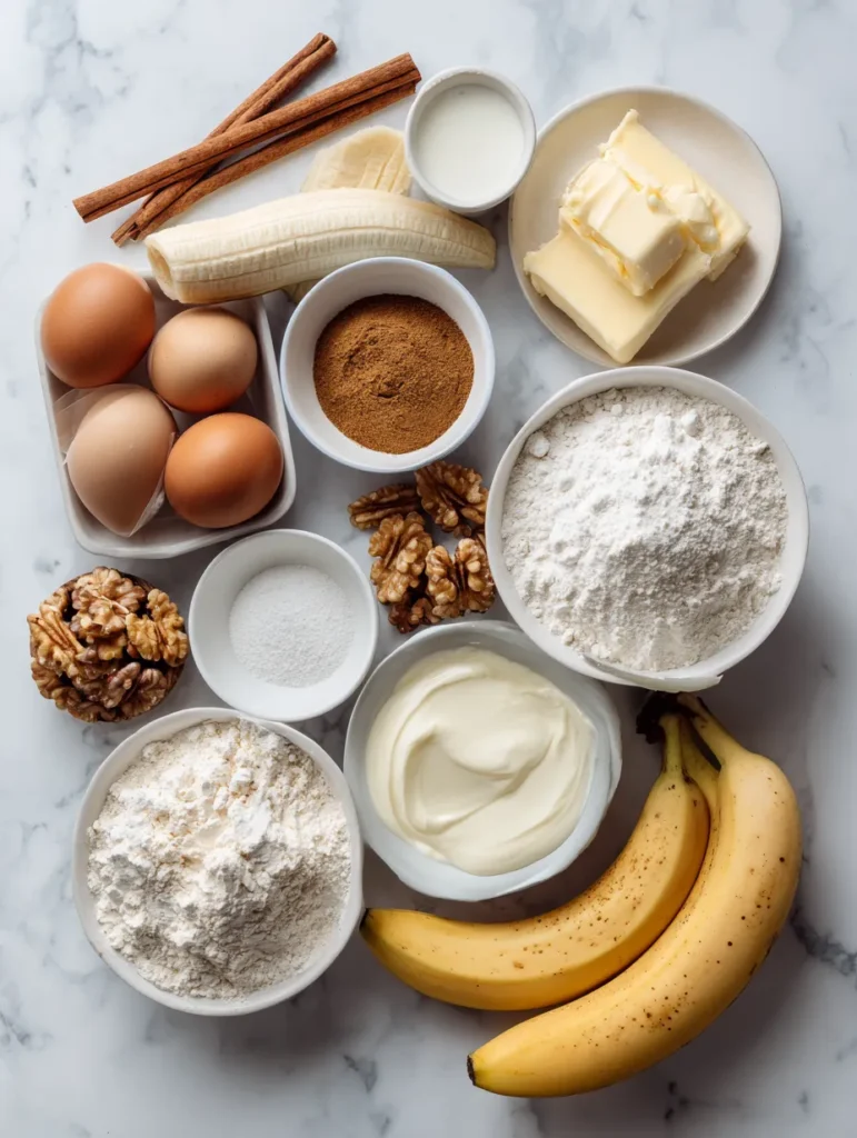 brahim a Flat lay of banana bread cake ingredients on a light ff412f75 3f01 4406 b95f cfad0595f089 2