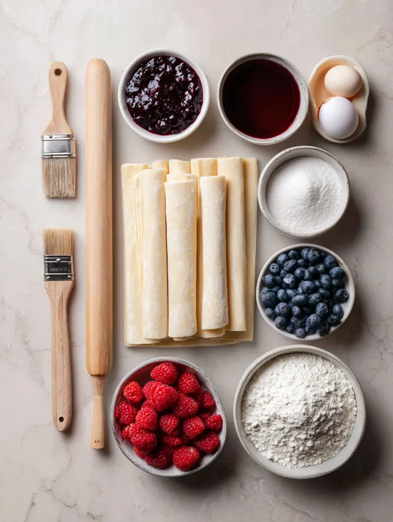brahim a Flat lay of berry puff pastry ingredients arranged n 53ff5fae 5d77 4ed6 9f85 ba30283a1a49 1