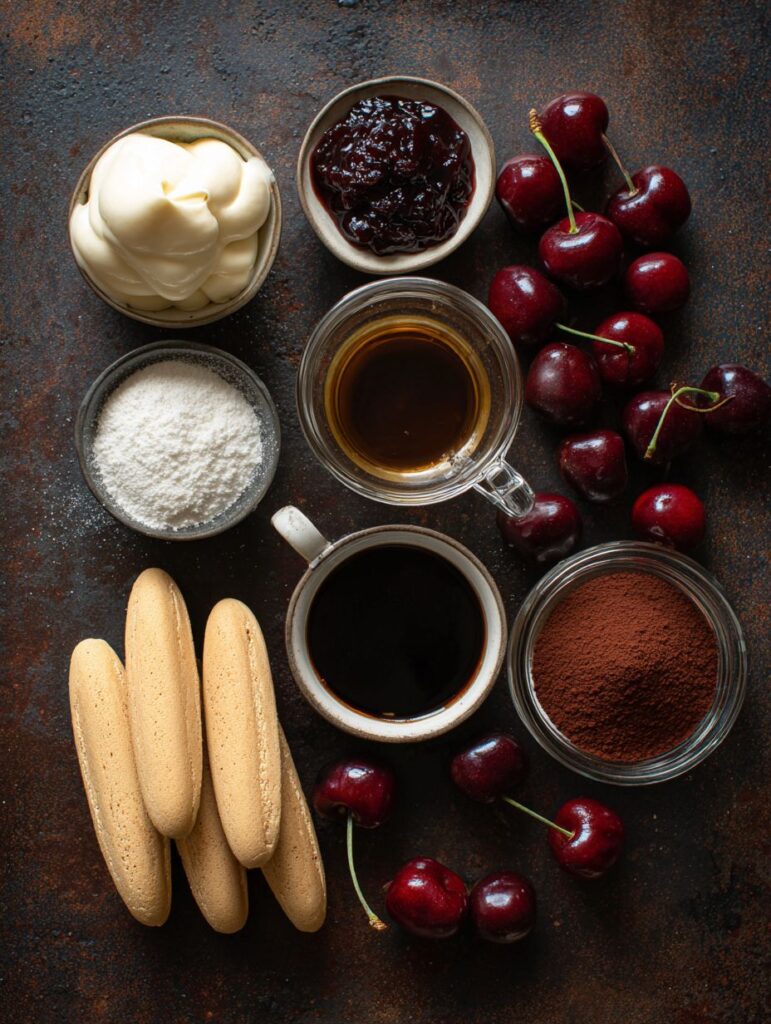 brahim a Flat lay of cherry amaretto tiramisu ingredients on 8c6839b6 f4ba 49fa a7ce 25c3d3aa4313 0
