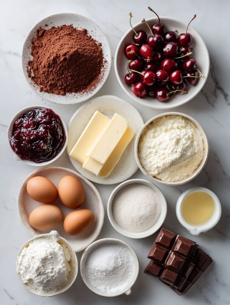 Cherry Cheesecake Brownies – Fudgy, Creamy, and Swirled to Perfection 6 brahim a Flat lay of cherry cheesecake brownie ingredients on 6f371eec ee72 4bc3 9d7b ee01e81eff36 1