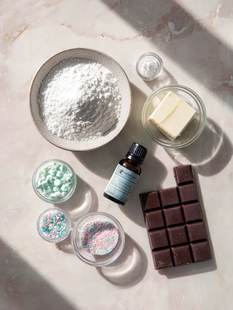 Homemade Peppermint Patties Recipe (5 Ingredients!) 6 brahim a Flat lay of homemade peppermint patties ingredients 245a199a c9f0 47d8 9381 a09751b5bd02 1