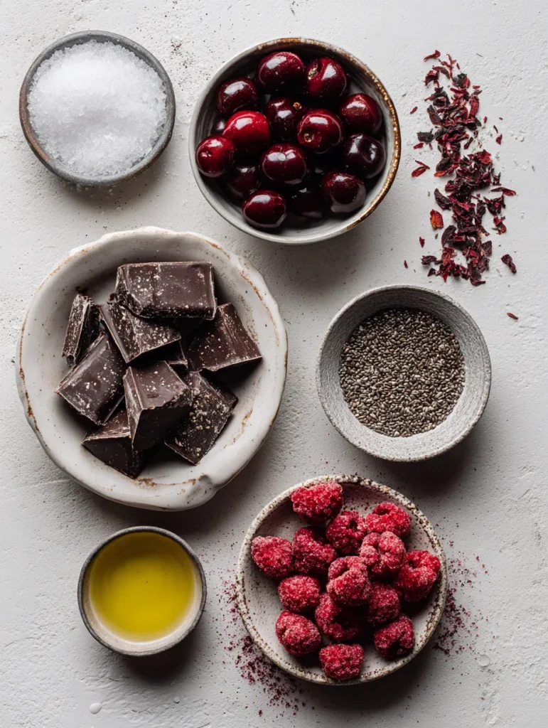 brahim a Flat lay of ingredients for dark chocolate cherry cu faa5e12c 0978 41d6 8601 3a9ff9e85826 1