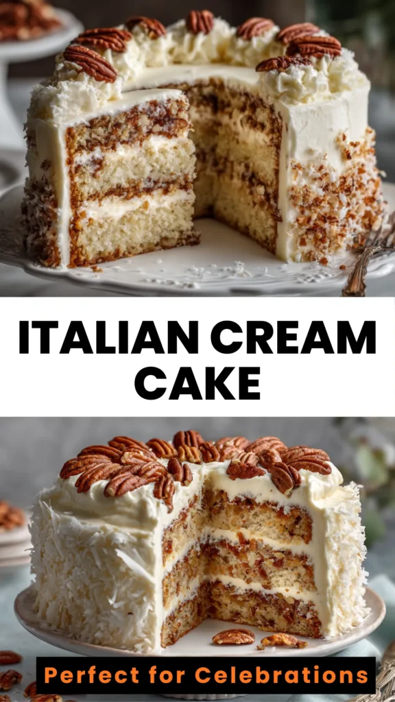 italian cream cake cream cheese frosting coconut pecans
