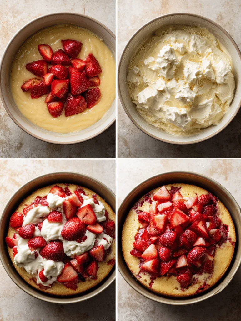 brahim a 4 step collage showing mixing cake batter adding str 8b0d4435 b180 4003 8dad f1fe84f9d3a8 2