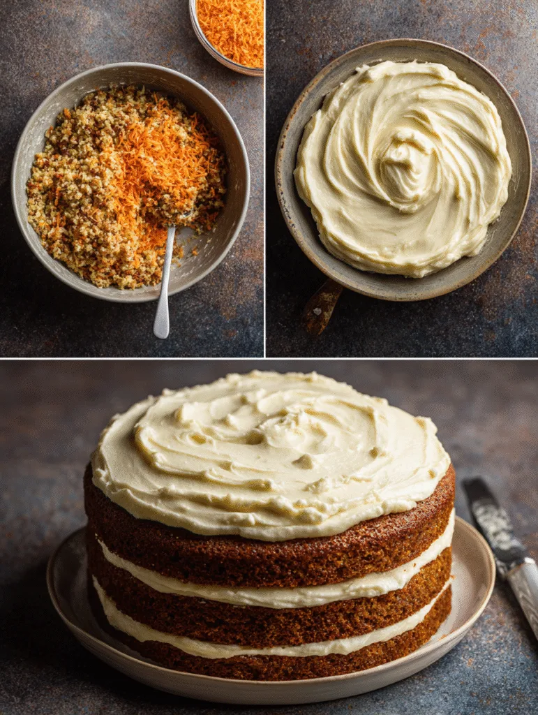 brahim a 4 step collage showing grating carrots mixing batter e2cb366b bc8d 4d05 8b80 64e49a42b6ef 2