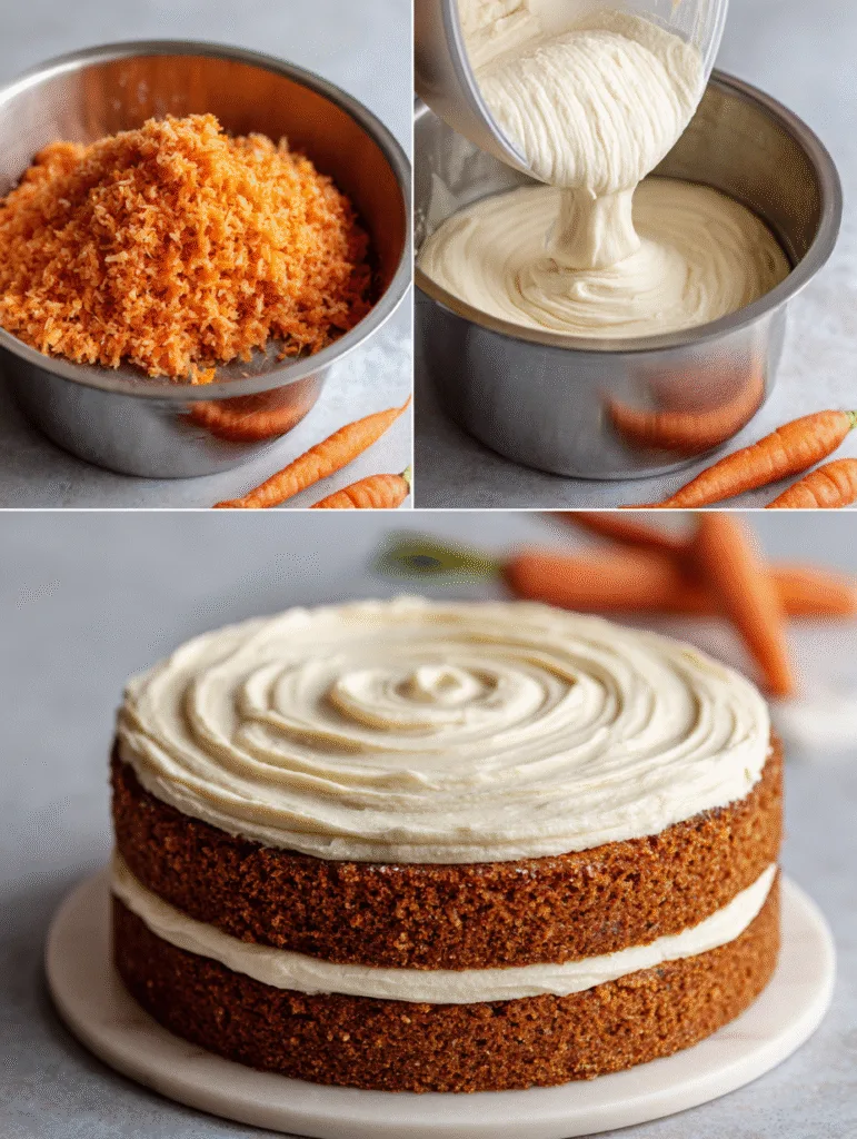 brahim a 4 step collage showing how to make carrot cake with 3ac7e849 de5e 40cc 96df eb7b49460d50 2