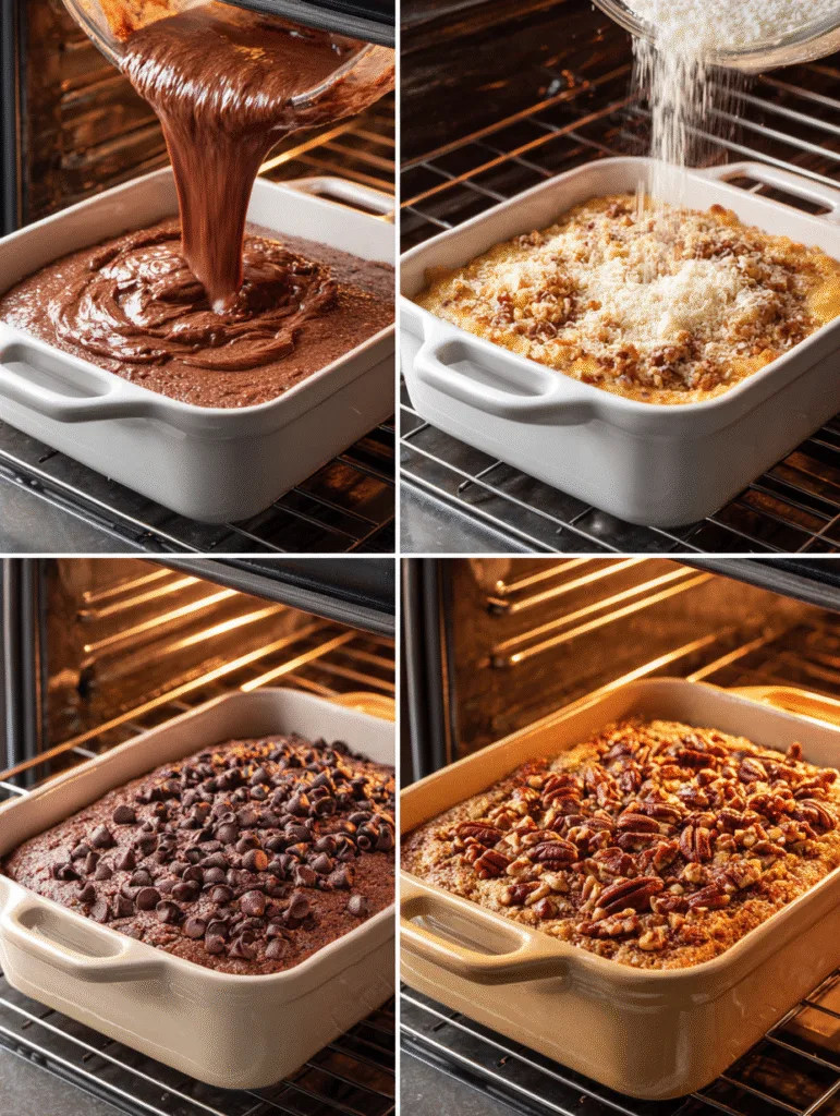 Decadent German Chocolate Dump Cake Recipe (Easy Chocolate Dessert with Coconut & Pecans) 3 brahim a 4 step collage showing how to make german chocolate b166b99a 043c 488e 883b 343391ded367 1