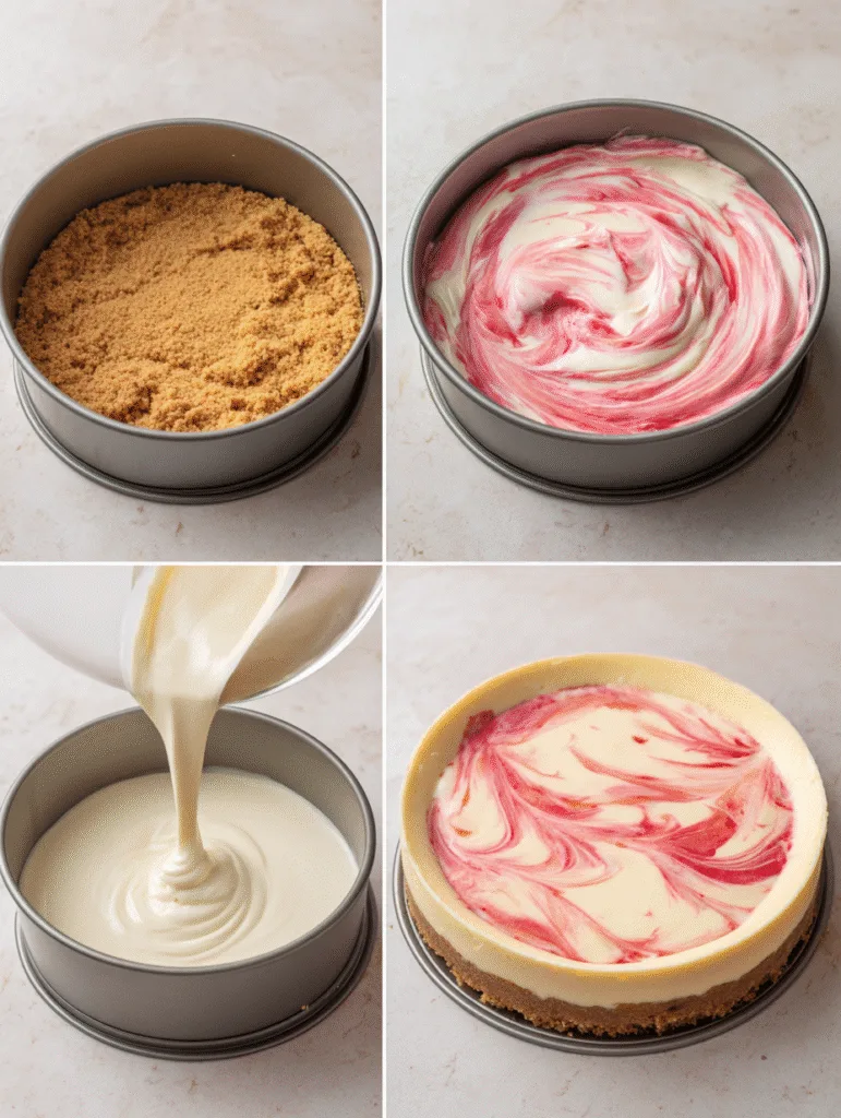 Heavenly Fusion: White Chocolate Strawberry Cheesecake (Ultra Creamy Bakery-Style Dessert) 3 brahim a 4 step collage showing how to make white chocolate s 2bd80610 c4f9 4591 a9f9 81f836183f0d 3