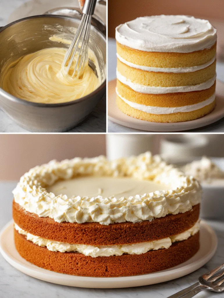 Italian Lemon Cream Cake (Light, Elegant & Irresistibly Creamy Layer Cake) 3 brahim a 4 step collage showing italian lemon cream cake proc 061414a3 b251 4062 8f9f fb3ef4faf705 1