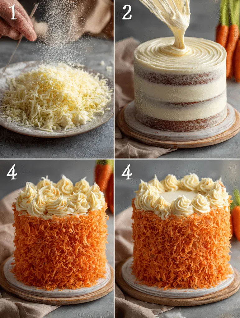 brahim a 4 step collage showing mini carrot cake process grat 0903d753 8998 4be2 9358 c23e75188fc6 2