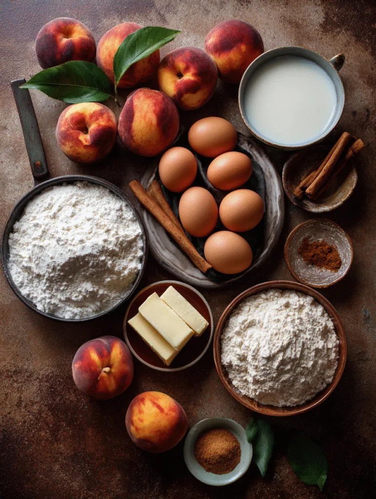 Easy Brown Sugar Peach Cake 2 brahim a Ingredients for brown sugar peach cake arranged on a 00237686 6c0b 47a0 a230 d1f5615cd791 1