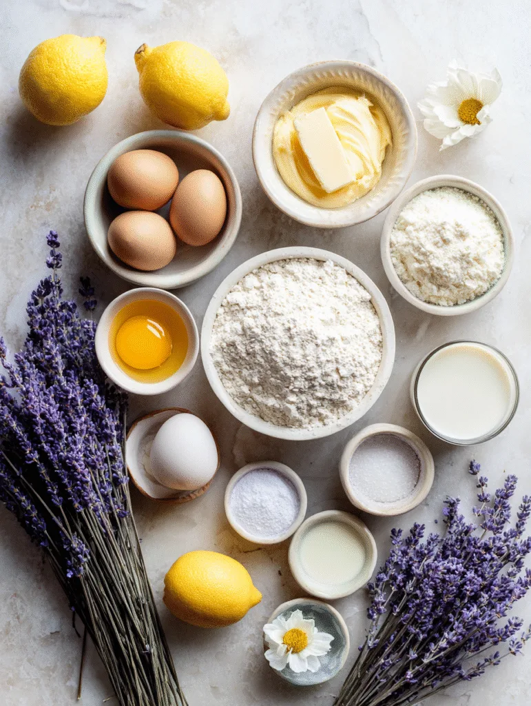 Lemon Lavender Cake 2 brahim a Ingredients for lemon lavender cake arranged on a li 8b7cf372 57aa 4363 8ffb 7014397ab2c9 1