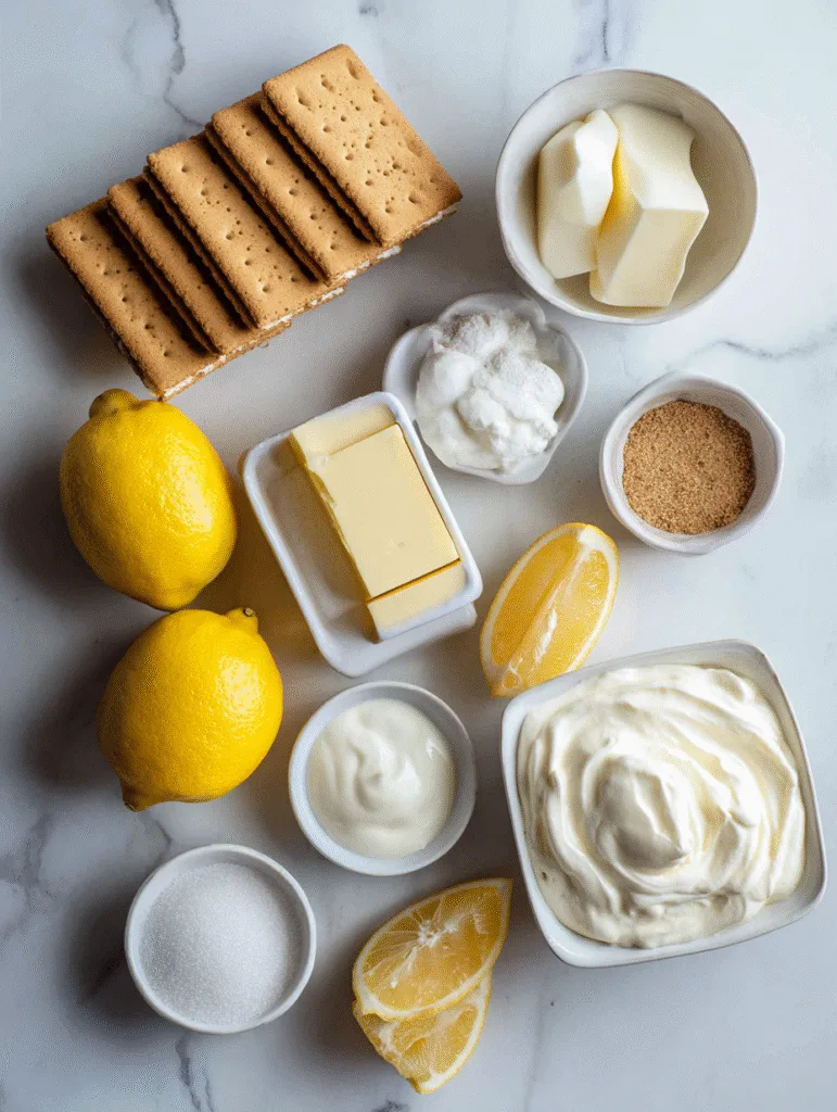 Lemon Lush Dessert 2 brahim a Ingredients for lemon lush dessert arranged on a lig 78eaba7a 360a 4651 939a fe058962d6ef 1