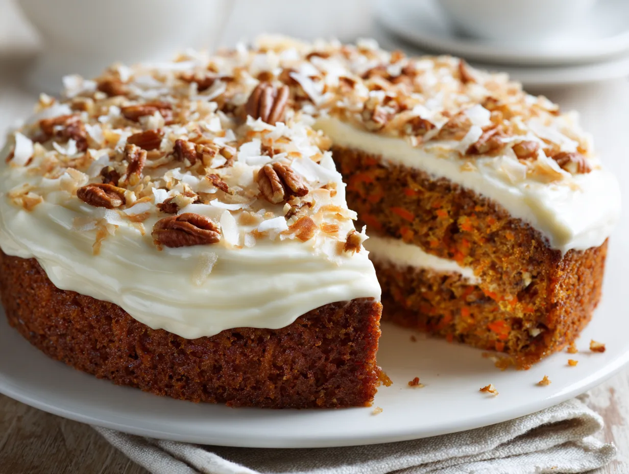 brahim a carrot cake with pineapple and coconut topped with c 6110f765 5982 4ad6 90ea 313191b1164f 2